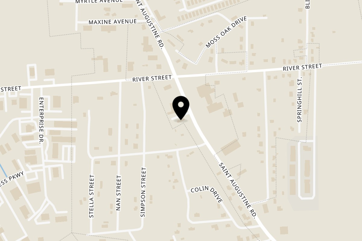 Map showing the location of Rico's Taco's Valdosta on 250 St Augustine Rd in Valdosta